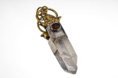 Carnelian Clear Quartz Pendant 925 Sterling Silver Raft Talisman Twin Crystal Crown Sacral Chakra Gift