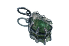 Raw Green Tourmaline Pendant: Oxidized Sterling Silver Crystal Necklace