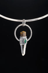 Oxidized Sterling Silver Tourmaline Emerald Quartz Pendant: Chakra Healing Necklace