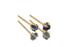 Australian creek tumbled Sapphire studs displayed as minimal gold-plated gemstone earrings.