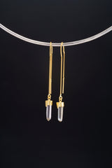 Single Himalayan Quartz gold-plated dangle earring displayed on a choker-style necklace for scale and styling.