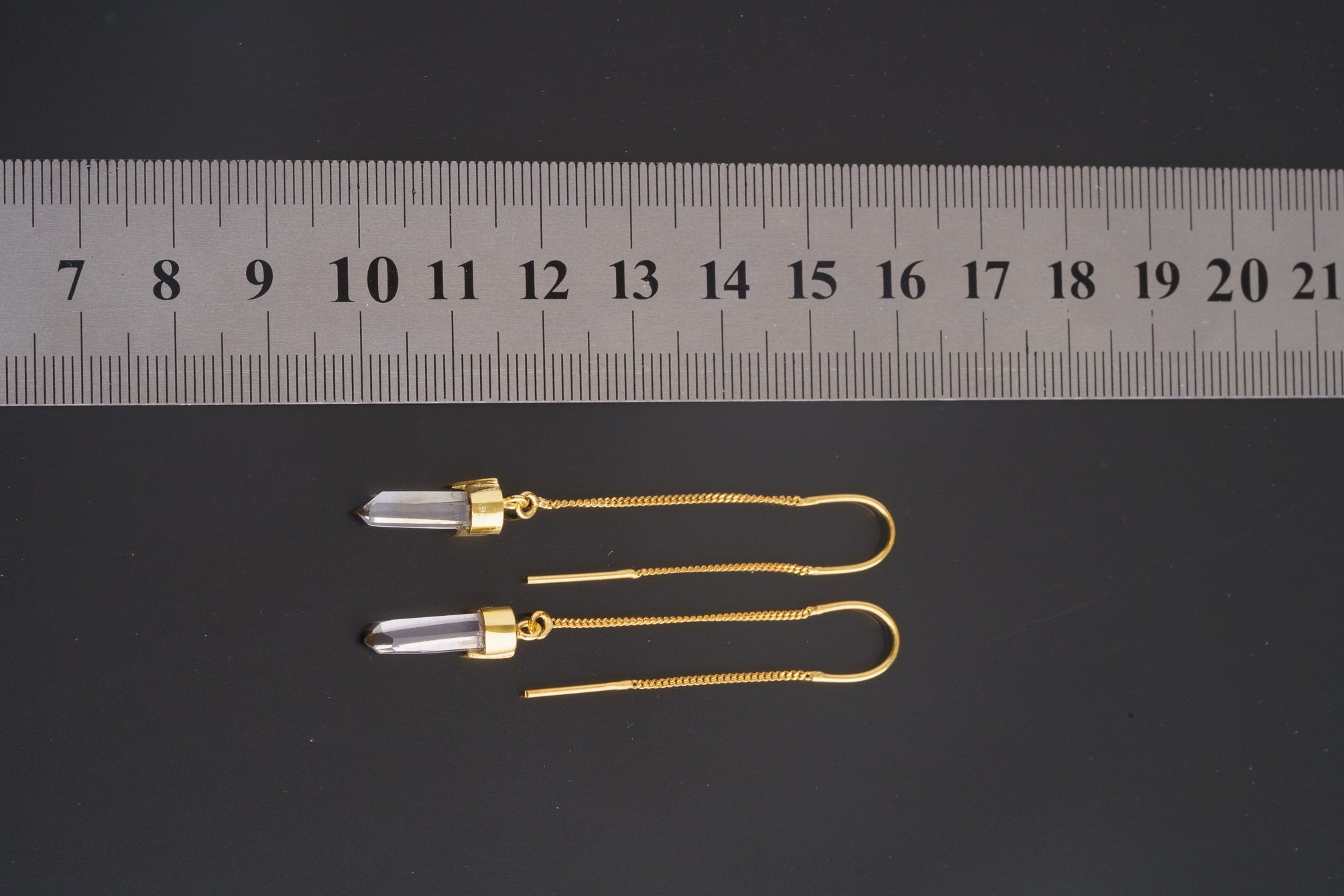 Himalayan Quartz Dangle Earring, Gold Plated Sterling Silver Hook, Clear Quartz Crown Chakra Single Earring Gift