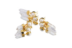 South Sea Pearl Clear Quartz Earrings 925 Sterling Silver 18k Gold Plated Himalayan Crystal Crown Chakra Wisdom Bridal Gift