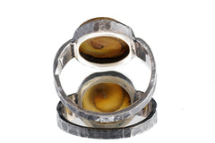 Back view of Fossil Shell ring showing open-back bezel construction and hammered oxidized sterling silver band.