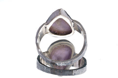 Raw clean Amethyst Chunk - Men's/Unisex Large Crystal Ring - Size 13 US - 925 Sterling Silver - Hammer Textured & Oxidised