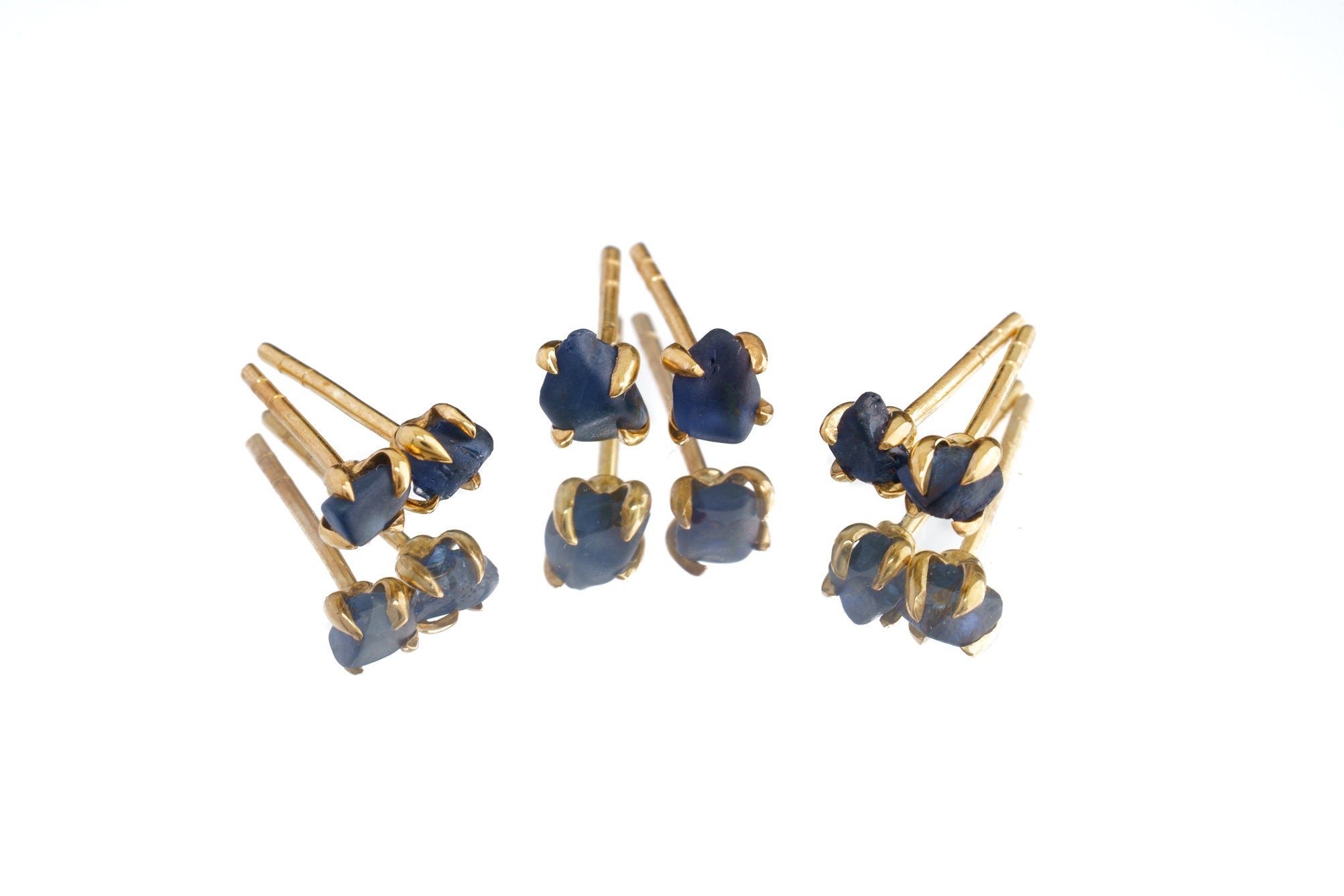 Natural Sapphire Stud Earrings: Gold Plated Sterling Silver Claw Setting
