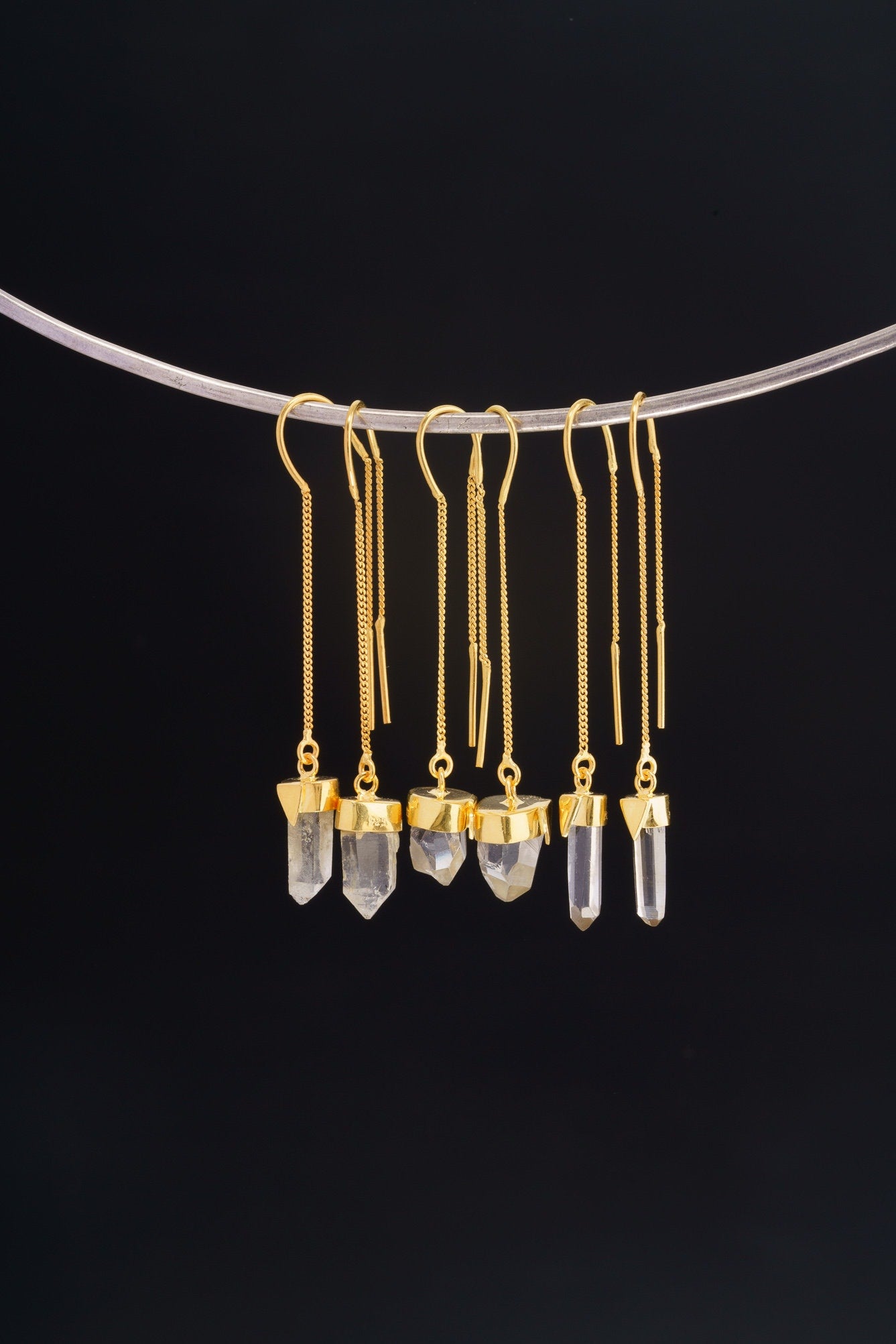 Himalayan Quartz Dangle Earring, Gold Plated Sterling Silver Hook, Clear Quartz Crown Chakra Single Earring Gift