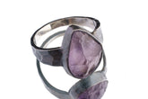 Raw clean Amethyst Chunk - Men's/Unisex Large Crystal Ring - Size 13 US - 925 Sterling Silver - Hammer Textured & Oxidised