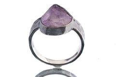 Raw clean Amethyst Chunk - Men's/Unisex Large Crystal Ring - Size 13 US - 925 Sterling Silver - Hammer Textured & Oxidised