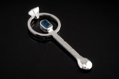 Blue Apatite Spoon Pendant: Hammered Sterling Silver Necklace