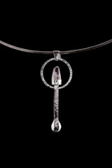 Vera Cruz Amethyst silver spoon pendant displayed on a choker, showing wearable talisman styling and spoon form.