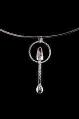 Vera Cruz Amethyst silver spoon pendant displayed on a choker, showing wearable talisman styling and spoon form.