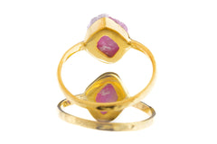 Mostly Pink Watermelon Tourmaline - Size 6 US - Gold Plated 925 Sterling Silver - Thin Band Hammer Textured
