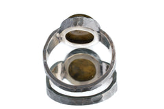 Back view of Labradorite ring showing open-back bezel construction and rugged oxidized sterling silver band.