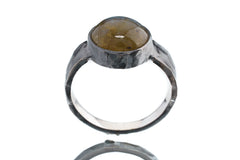 Hammered Labradorite Sterling Silver Ring - Oxidized Unisex Band, Size 11