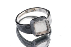 Optical Selenite Ring: Hammered Oxidized Sterling Silver, Size 13