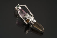 Sterling Silver Spinning Crystal Pendant: Citrine, Amethyst, Emerald, Opal