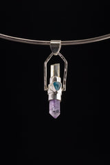 Raw Aquamarine Amethyst Point Sterling Silver Pendant: Turquoise Labradorite Apatite Accent