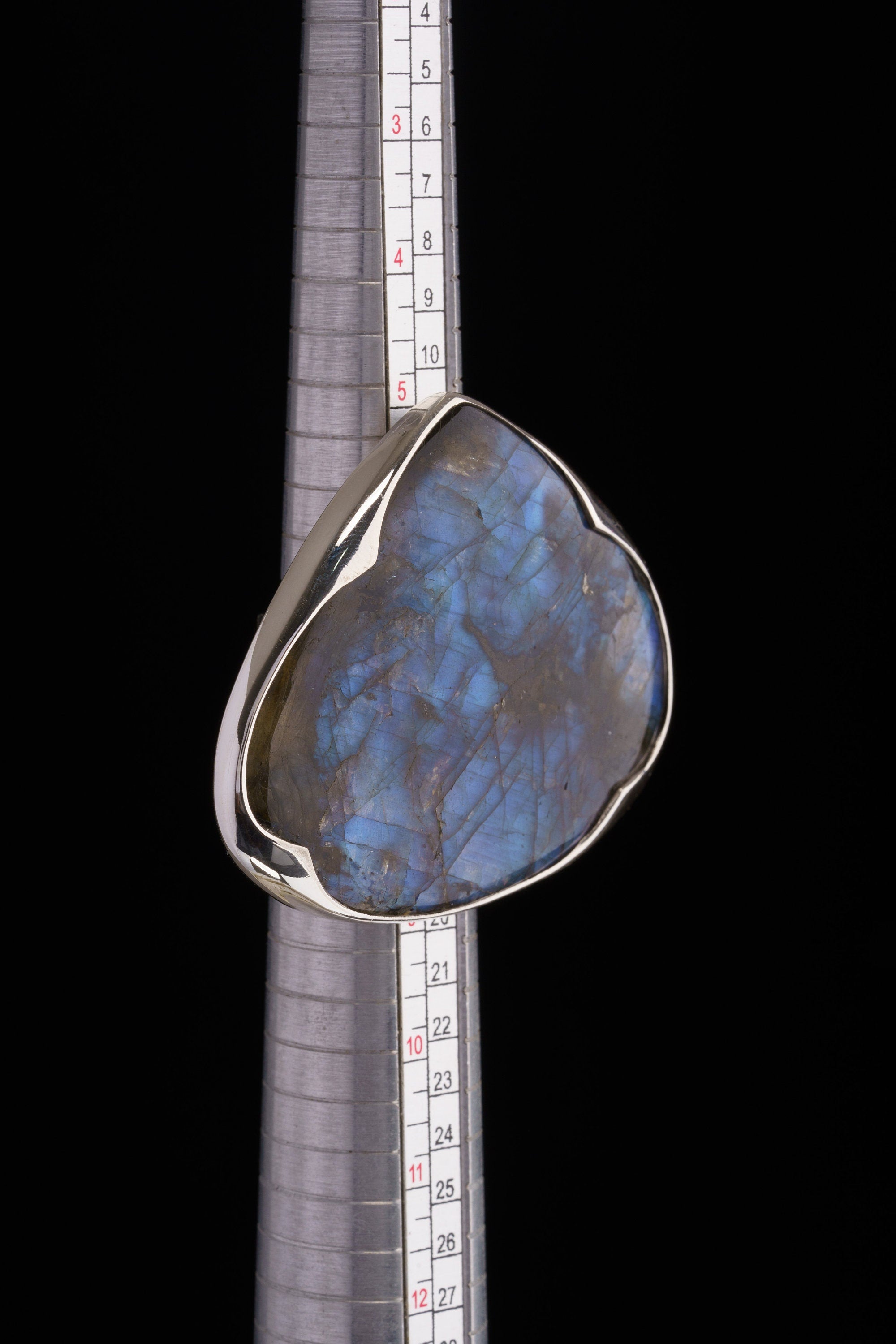 Large Labradorite Silver Ring 925 Adjustable Textured Band Blue Green Flash Waved Bezel Jewelry Gift