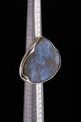 Large Labradorite Silver Ring 925 Adjustable Textured Band Blue Green Flash Waved Bezel Jewelry Gift