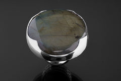 Golden Labradorite Ring: Adjustable Sterling Silver Textured Band