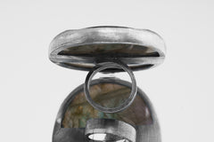 Back view of XXL Labradorite ring showing adjustable open band, thick silver construction, and open-back setting.