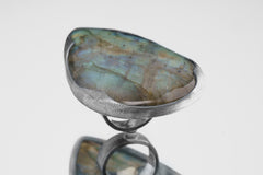 Rainbow Labradorite Ring: Adjustable Sterling Silver, Size 5-10