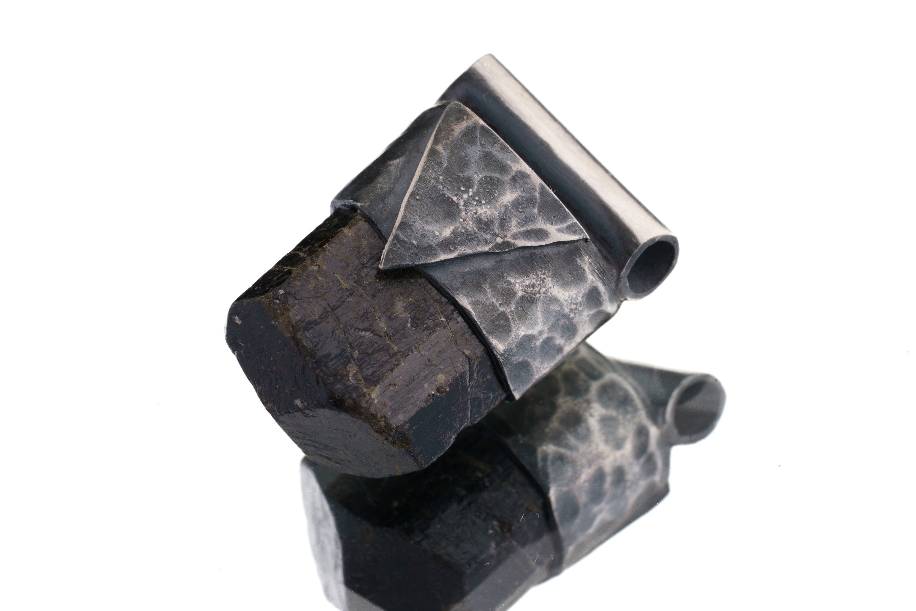 Himalayan Black Tourmaline Pendant: Oxidized Sterling Silver Crystal Necklace