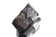 Himalayan Dravite Tourmaline Stack Pendant shown on white background with smoky brown-black crystal and oxidized silver cap.