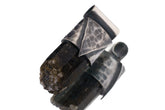 Himalayan Dravite Tourmaline Stack Pendant shown on white background with smoky brown-black crystal and oxidized silver cap.