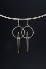 Oxidized Sterling Silver Hoop Earrings, Chlorite Phantom Quartz Dangle