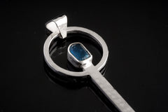 Blue Apatite Spoon Pendant: Hammered Sterling Silver Necklace