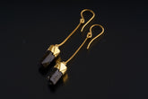 Himalayan Dravite Tourmaline earrings in gold-plated 925 sterling silver with double-terminated brown crystal dangles.