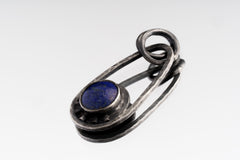 Oxidized Sterling Silver Lapis Lazuli Pendant: Rustic Sun Moon Necklace