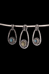 Rainbow Labradorite Sun & Moon Pendant: Oxidized Sterling Silver, Pisces Zodiac