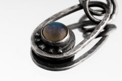 Rainbow Labradorite Sun & Moon Pendant: Oxidized Sterling Silver, Pisces Zodiac