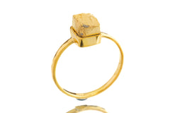 Gold Plated Pyrite Ring: Hammered Sterling Silver Band, Size 6