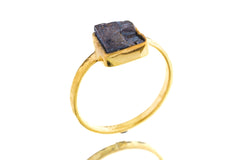 Gold Plated Pyrite Ring: Hammered Sterling Silver Band, Size 5 1/2