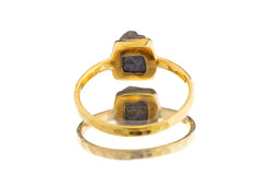 Gold Plated Pyrite Ring: Hammered Sterling Silver Band, Size 5 1/2