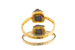 Gold Plated Pyrite Ring: Hammered Sterling Silver Band, Size 5 1/2