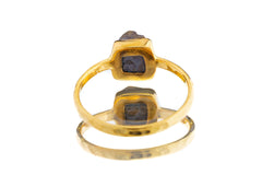 Gold-plated Pyrite ring shown from the front, with reflective golden mineral texture and sturdy handmade silver setting.