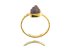 Gold Plated Pyrite Ring: Hammered Sterling Silver Band, Size 5 1/2