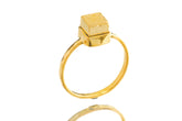 Gold-plated 925 sterling silver Pyrite ring shown on a light background, with bright metallic gold stone and sturdy band.