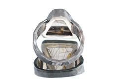 Triangle Black Rutile Quartz Ring: Hammered Oxidized Sterling Silver, Size 8 3/4