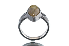Labradorite Sterling Silver Ring - Hammered Oxidized Band, Size 10.5