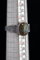 Labradorite Cabochon - Unisex / Men - Large Crystal Ring - Size 11 US - 925 Sterling Silver - Hammer Textured & Oxidised