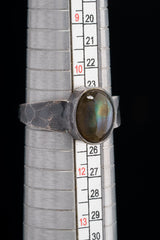 Labradorite Sterling Silver Ring - Hammered Oxidized Band, Size 11