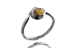 Rustic Golden Labradorite Ring: Hammered Sterling Silver Band
