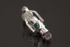 Spinning Crystal Pendant: Raw Aquamarine, Amethyst, Herkimer Diamond, Labradorite, Apatite, Sterling Silver