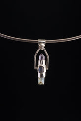 Spinning Crystal Pendant: Raw Aquamarine, Amethyst, Herkimer Diamond, Labradorite, Apatite, Sterling Silver